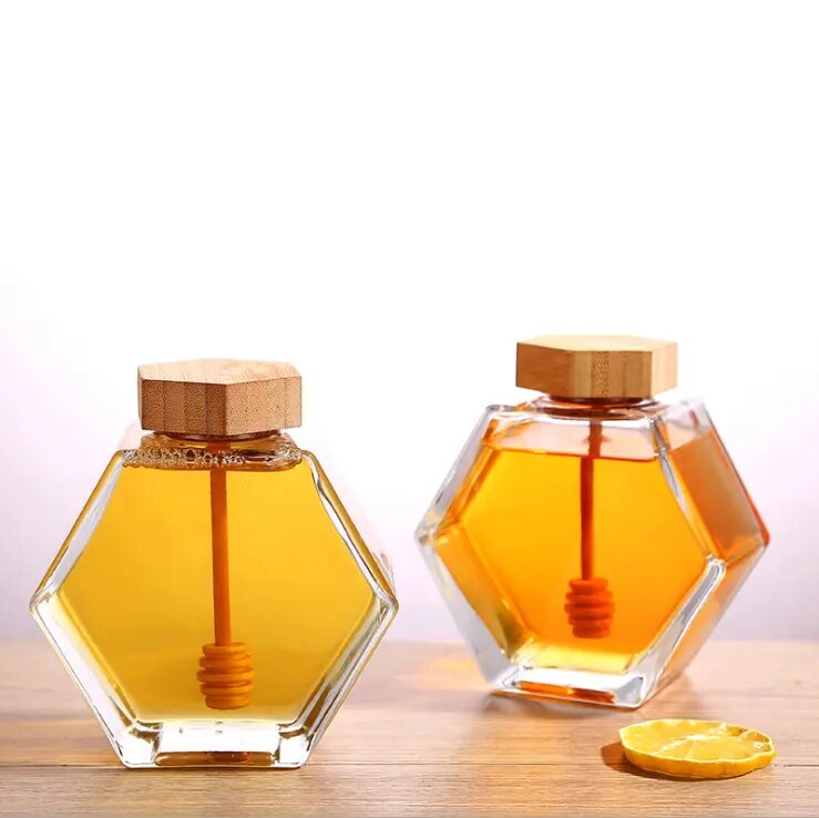 Hexagonal honey glass bottle recyclable jam chili sauce bottling bottle