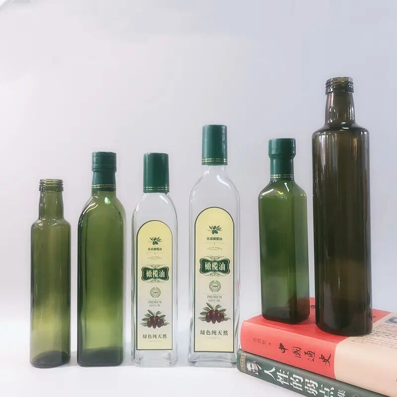 Wholesale Camellia Oil Bottles Transparent Dark Green Olive Oil Bottles