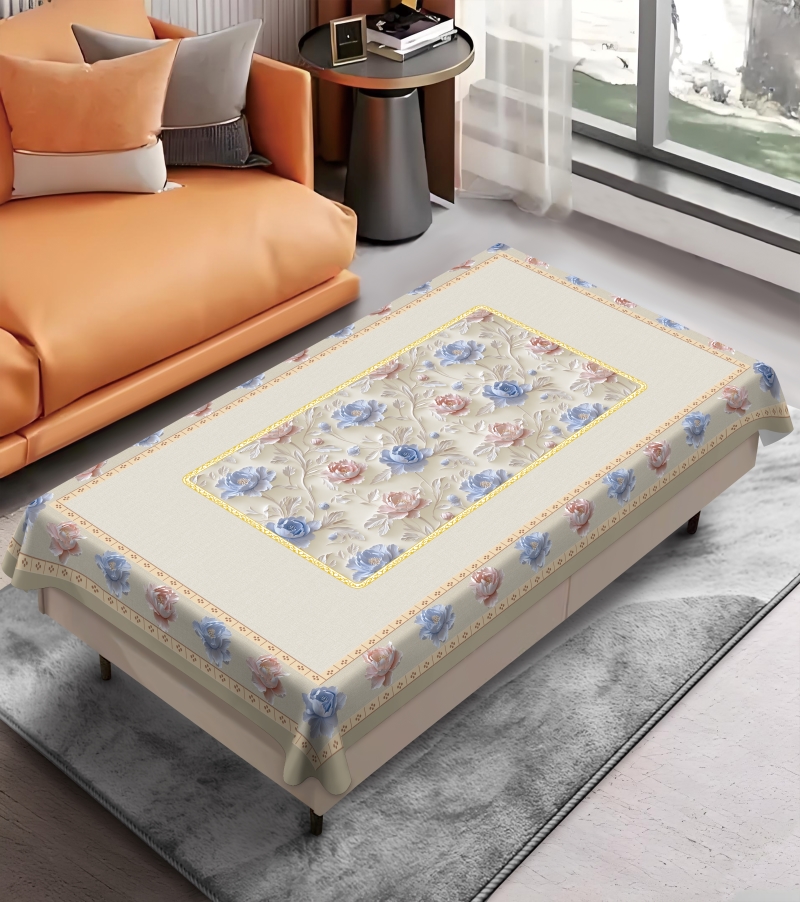 PVC Heat Transfer Printed Tablecloth with Yarn Backing for Living Room_Raw Cut Edge