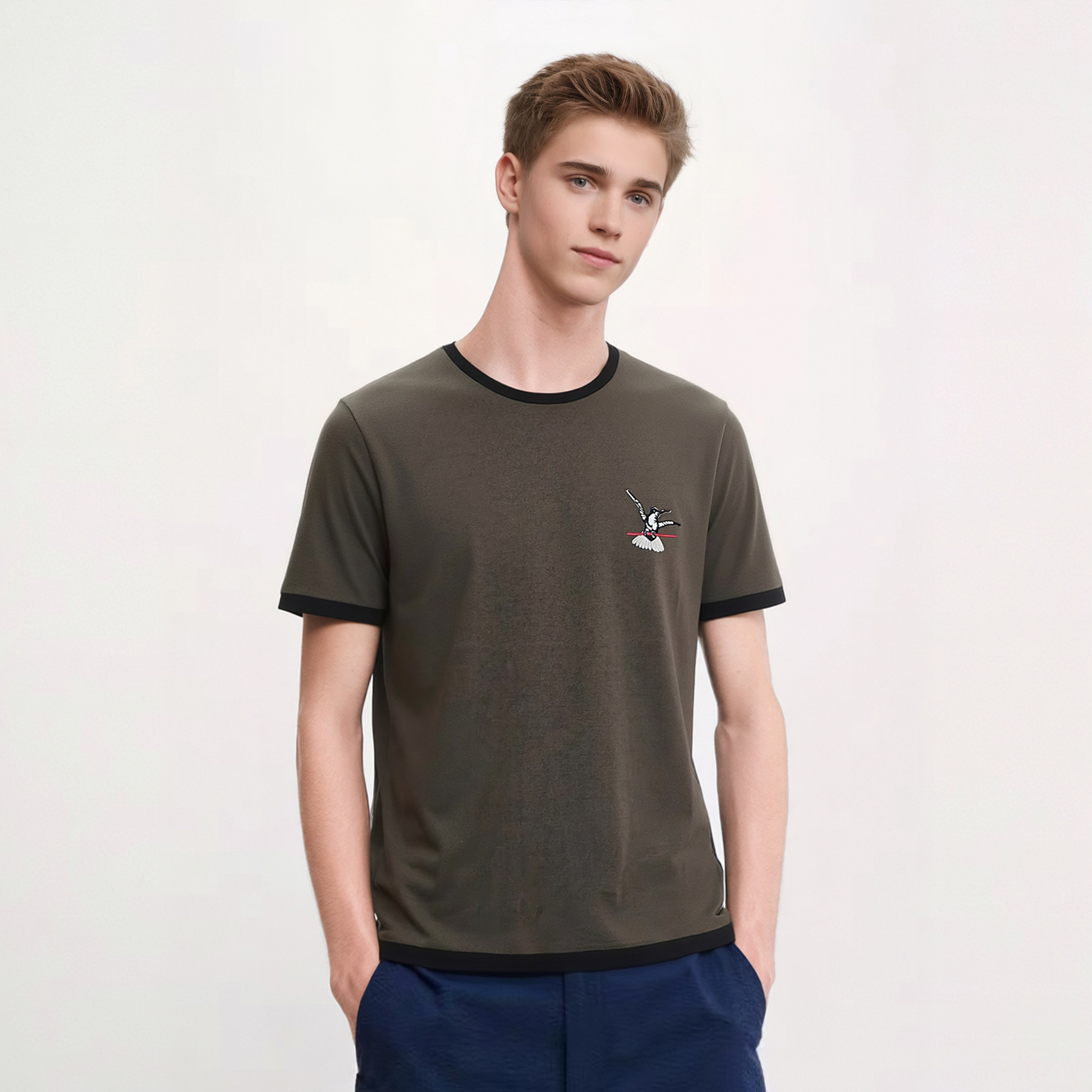 Zhenyang men's t-shirts fashion clothing embroidered knitted interlock cotton streetwear 260gsm
