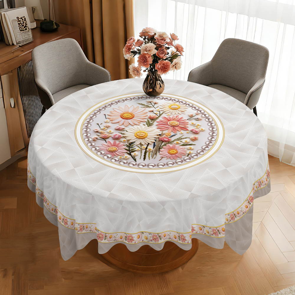 PVC Heat Transfer Printed Tablecloth with Yarn Backing for Living Room_Raw Cut Edge