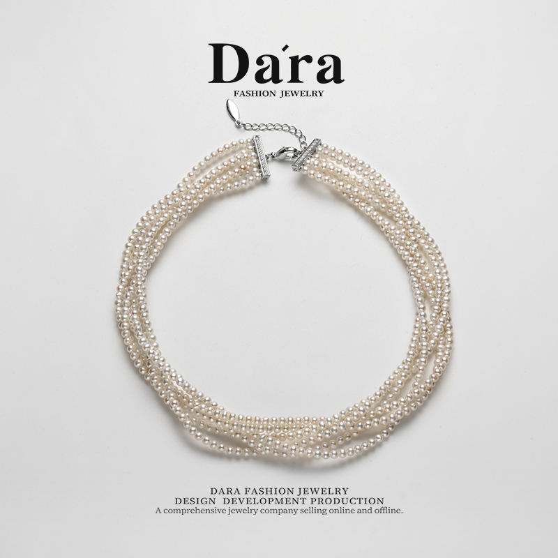 DARA Six-Layer Wrap Necklace: 3-3.5mm Freshwater Non-Nucleated Rice Pearls