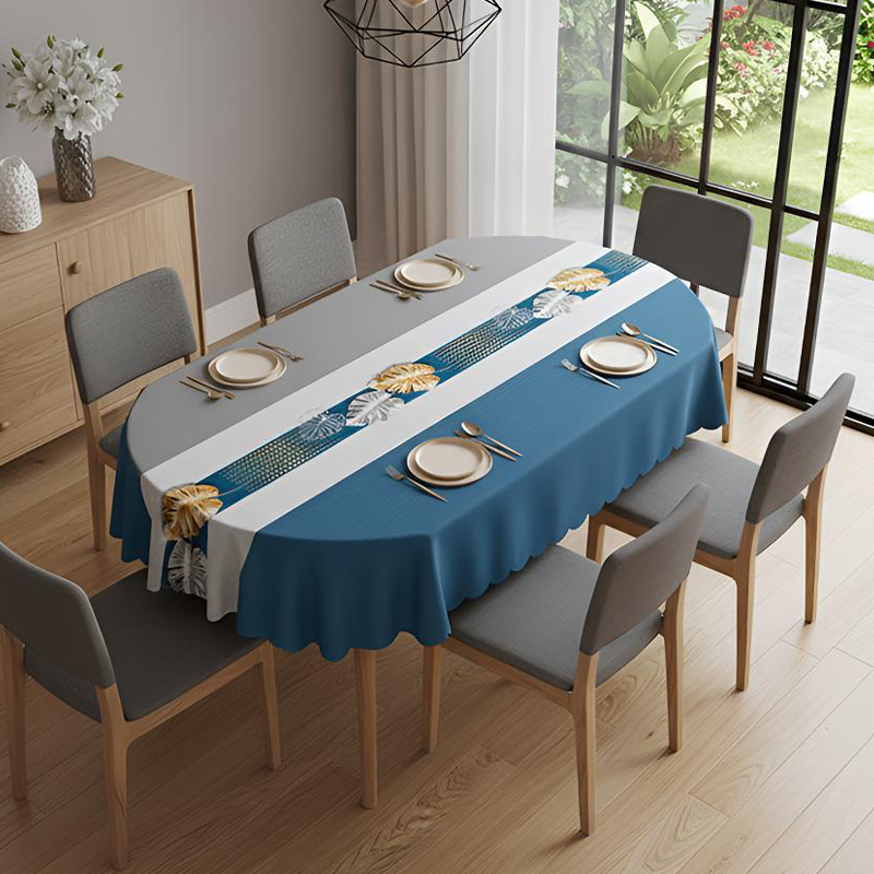 PVC Heat Transfer Printed Tablecloth with Yarn Backing for Living Room_Raw Cut Edge