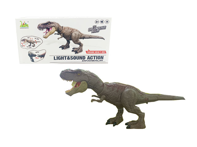 Big hand turns the head of the Tyrannosaurus rex
