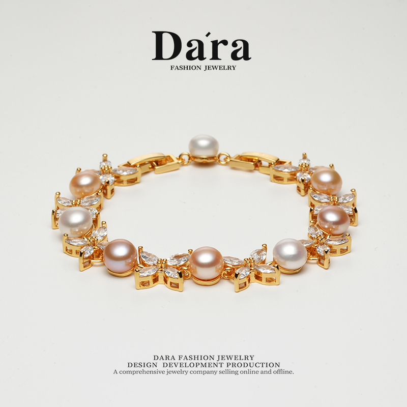 DARA fireworks tri-color fresh water seedless 7-8mm pearl flower cluster branch bracelet