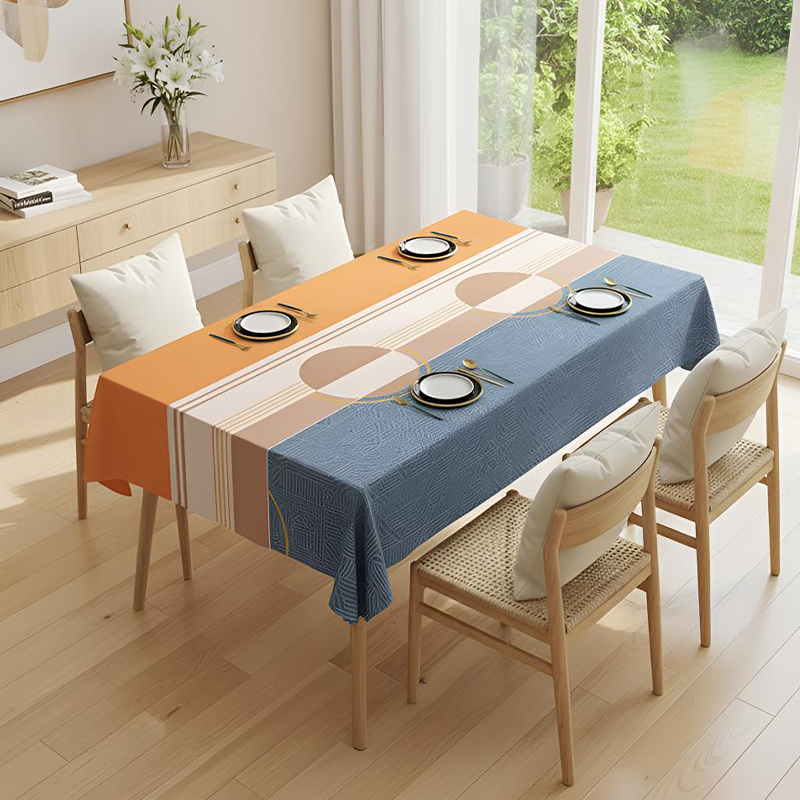 PVC Heat Transfer Printed Tablecloth with Yarn Backing for Living Room_Raw Cut Edge