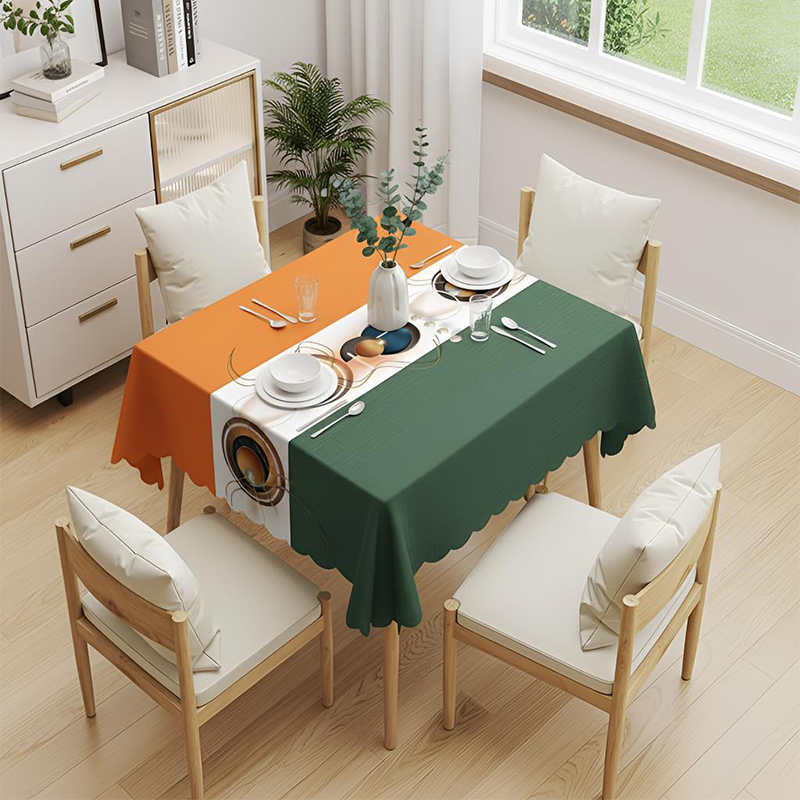 PVC Heat Transfer Printed Tablecloth with Yarn Backing for Living Room_Raw Cut Edge