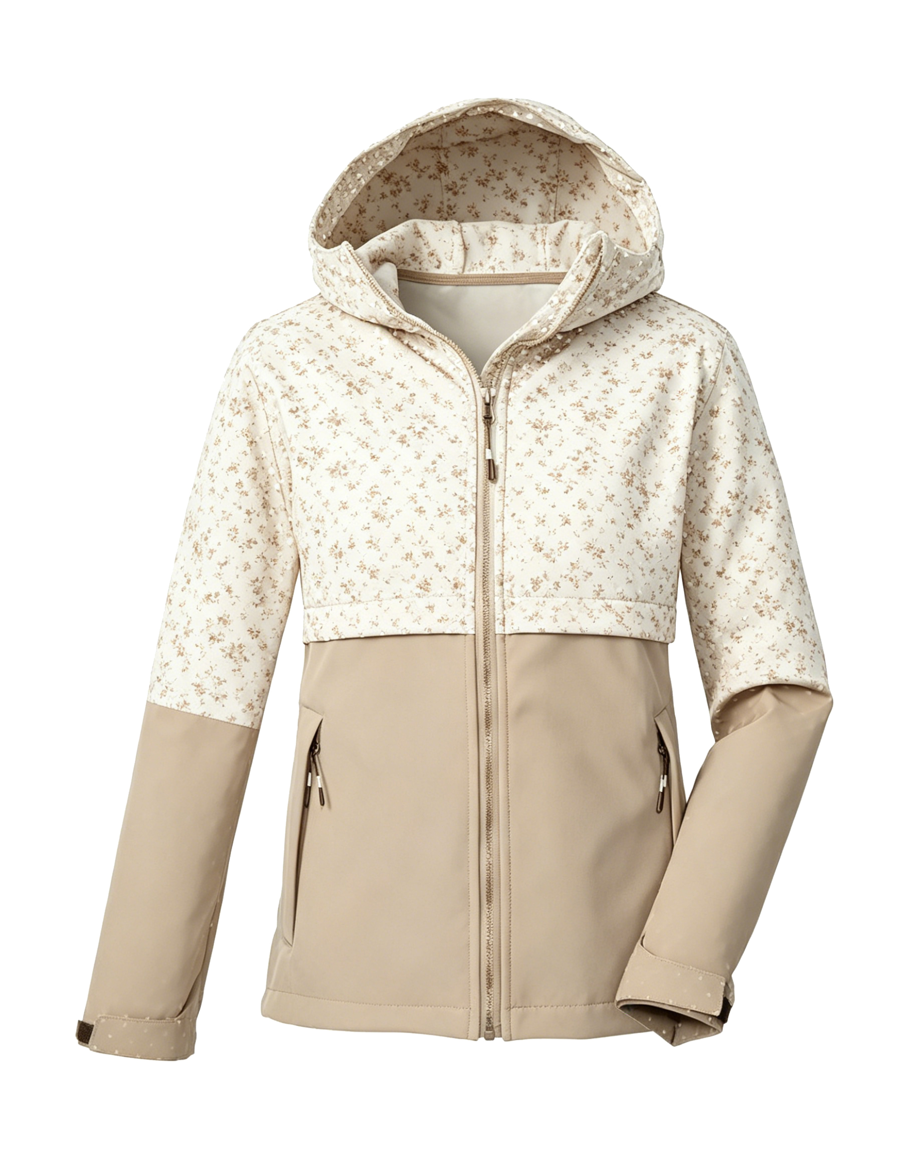 Kids' Printed Two-Tone Hooded Softshell Jacket with Fleece Lining