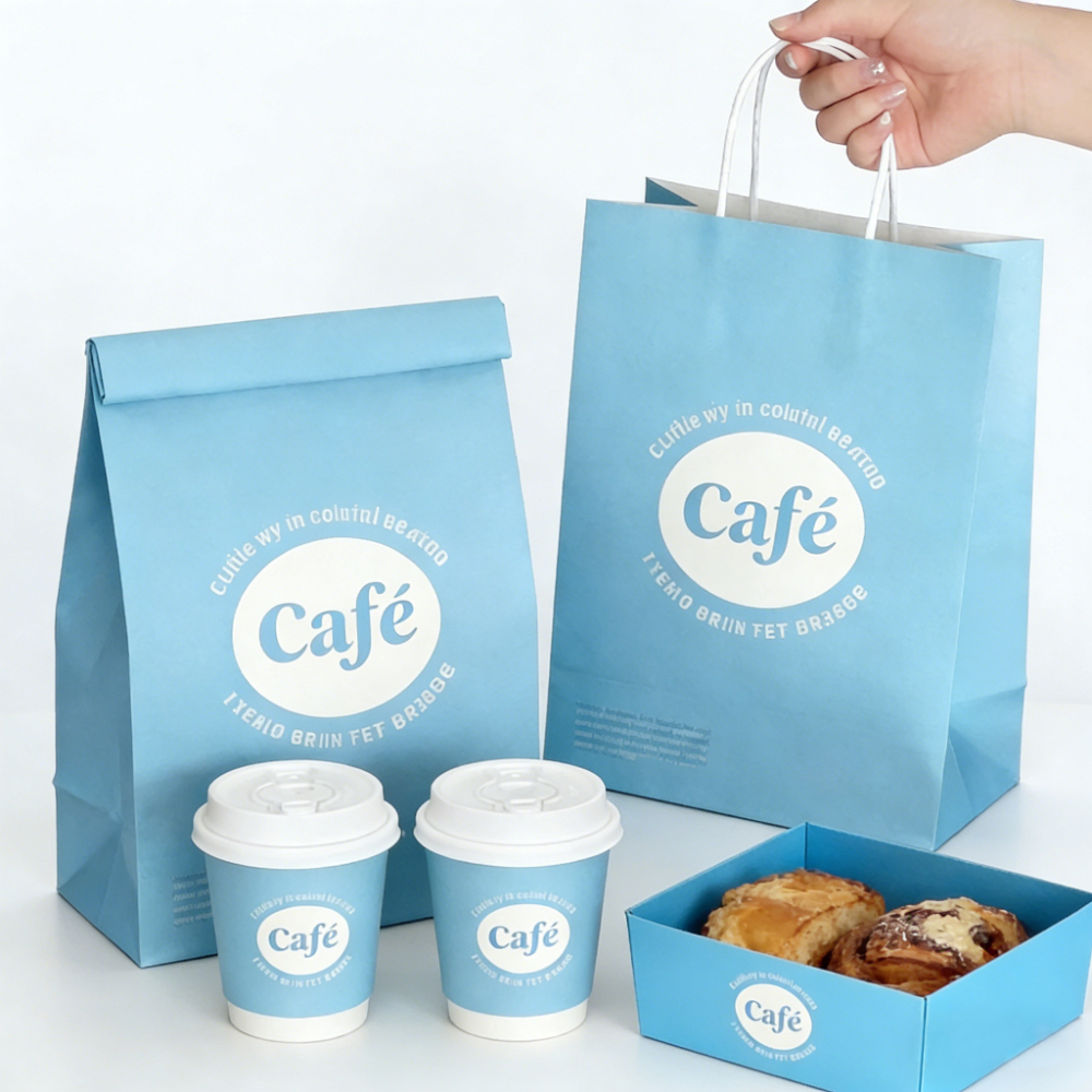 Custom EcoFriendly Recyclable Disposable Bakery Kraft Paper Bag for Cafe Dessert Bread Cake Takeaway
