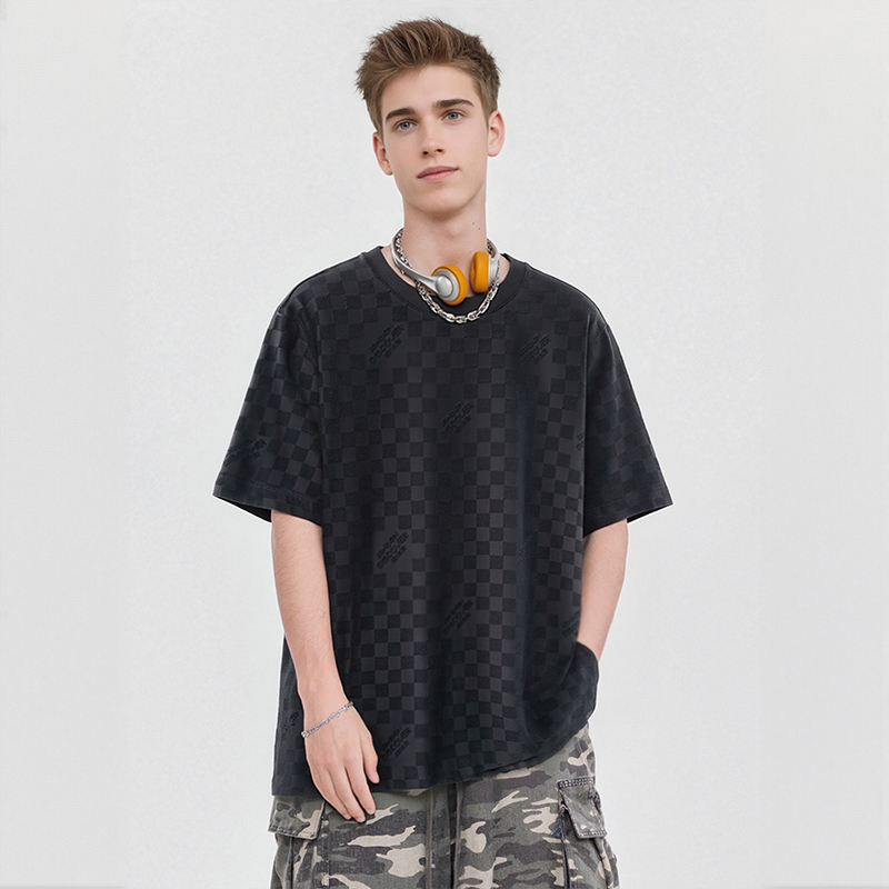 Zhenyang T-shirts Top Silk Jacquard Knitted 230GSM Black Trendy New Style MW0436