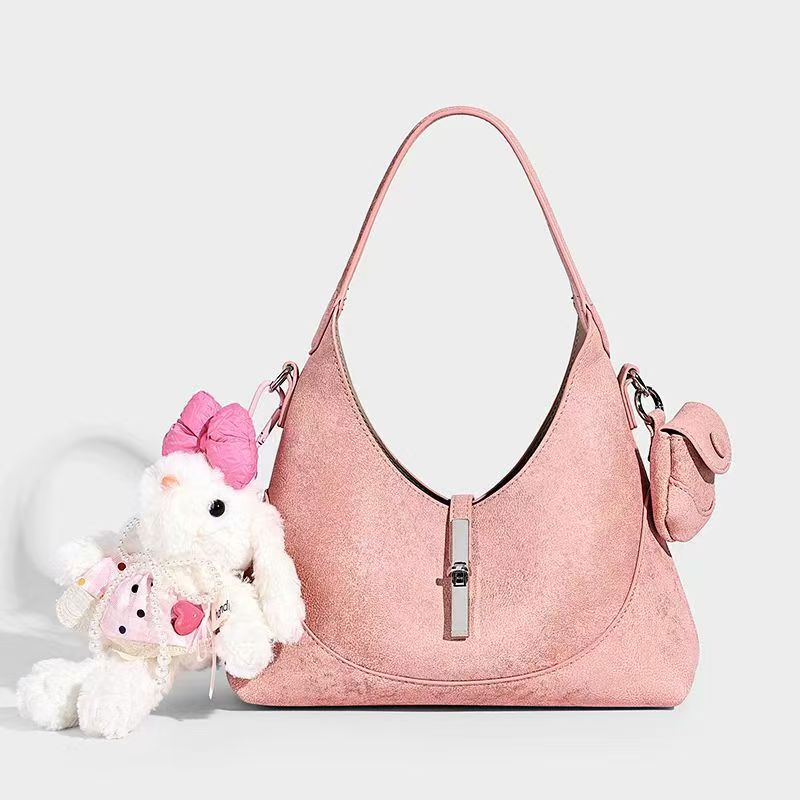 Women's Quality Glossy PU Leather Hobo Handbag Minimalist Geometric Crossbody Detachable Shoulder