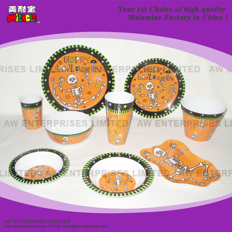 Melamine Plate, Bowl, Cup, Tray, Dinner Set, Tableware, Halloween, Skeleton Design