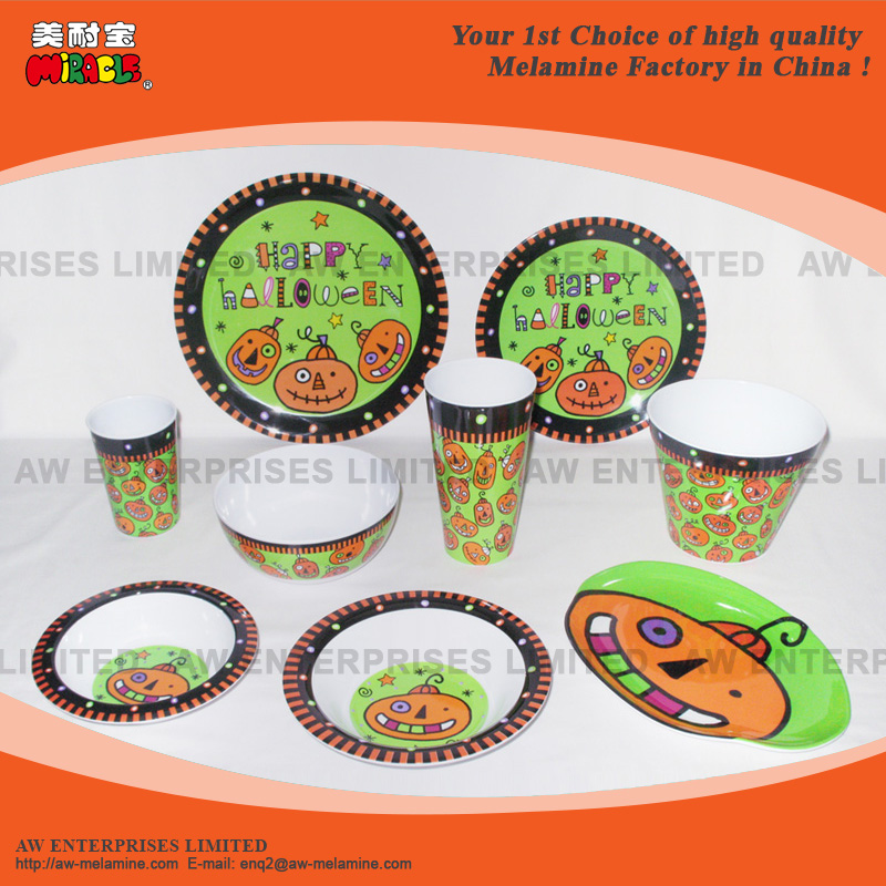 Melamine Plate, Bowl, Cup, Ray, Dinner Set, Tableware, Halloween, Pumpkin Design