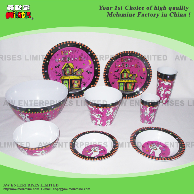 Hounted House Melamine Plate, Bowl, Cup, Tray, Dinner Set, Tableware, Halloween, Ghost Design