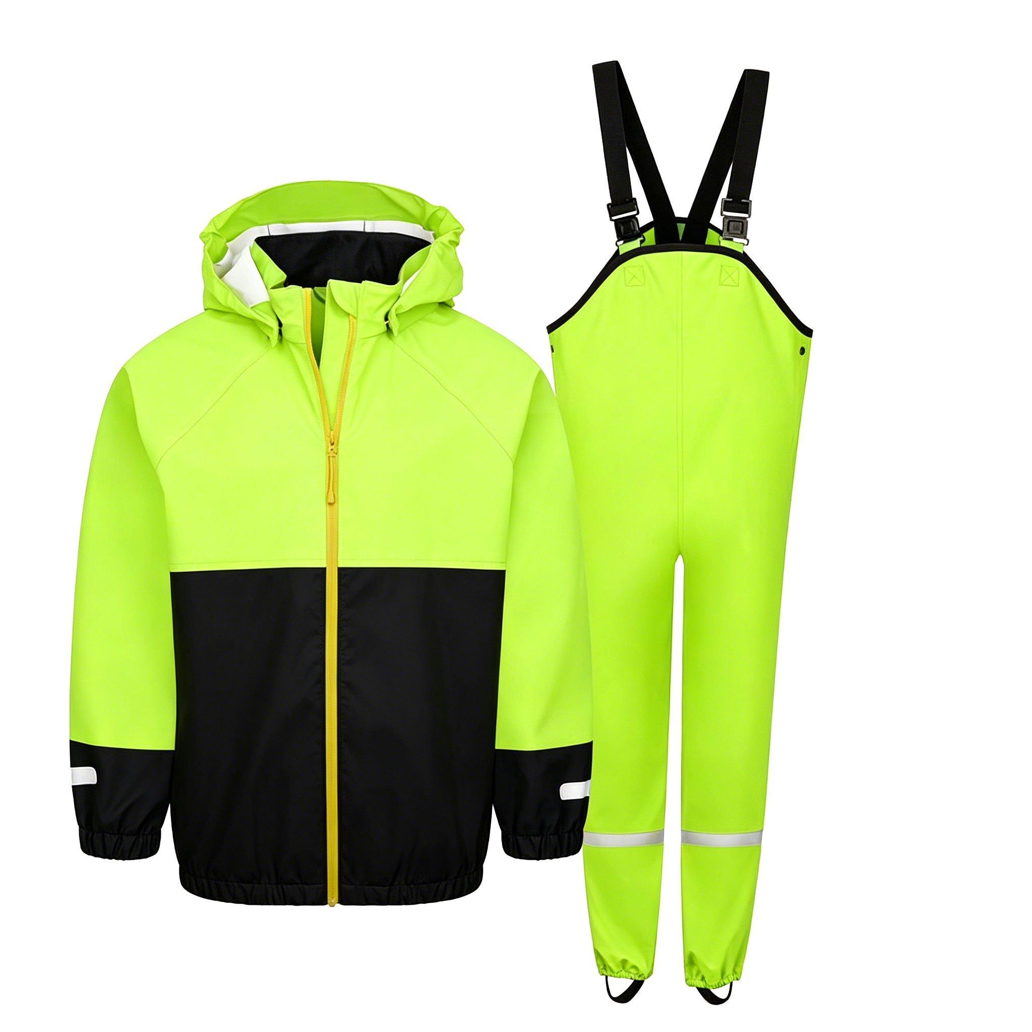 Kids' Two-Tone Waterproof Rain Suit, Hooded Jacket & Adjustable Bib Pants Set