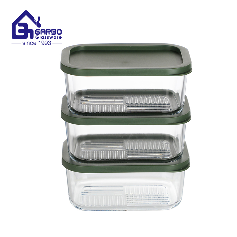 New arrival 3pcs stock glass bowl set with PP lid for kitchen