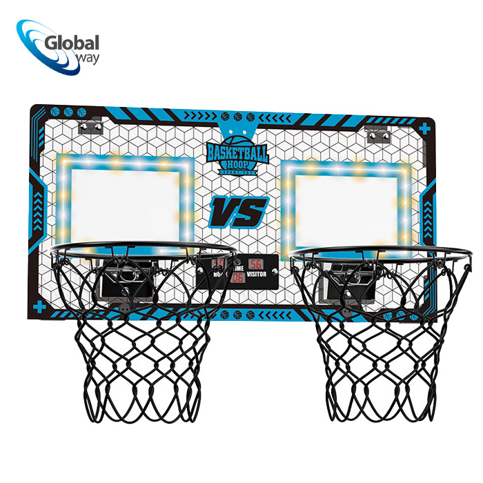 Wall mounted double basketball hoops with light