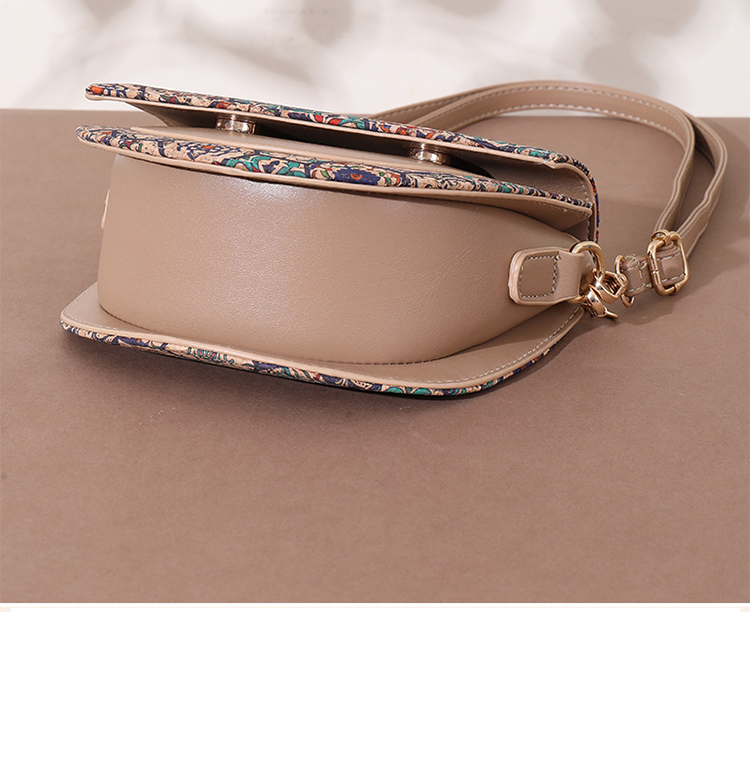 Vintage Round Saddle Bag for Women - Cork & Patchwork Geometric Pattern Crossbody Bag