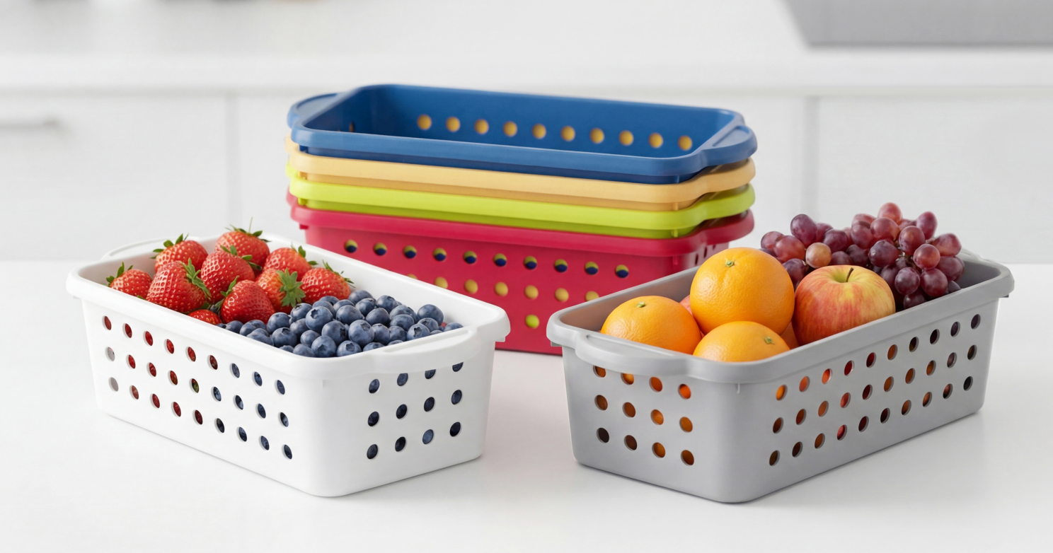 Perforated plastic storage bin
