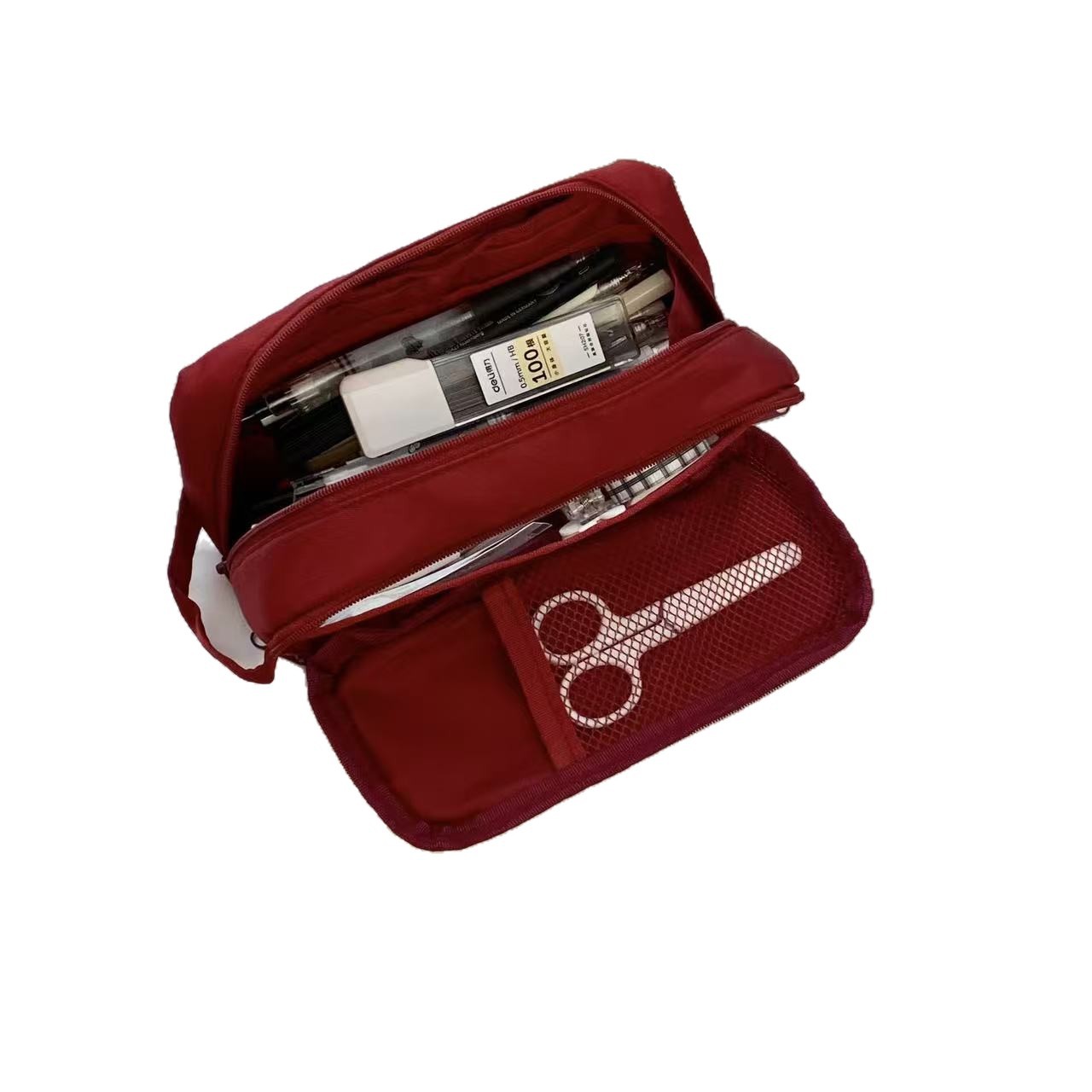 Simplified, three-dimensional, large-capacity, multi-functional student pencil case