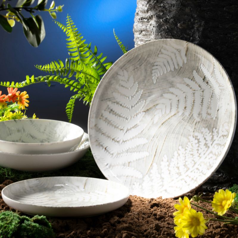 Digital Print Fern Shadow White Porcelain Tableware Collection