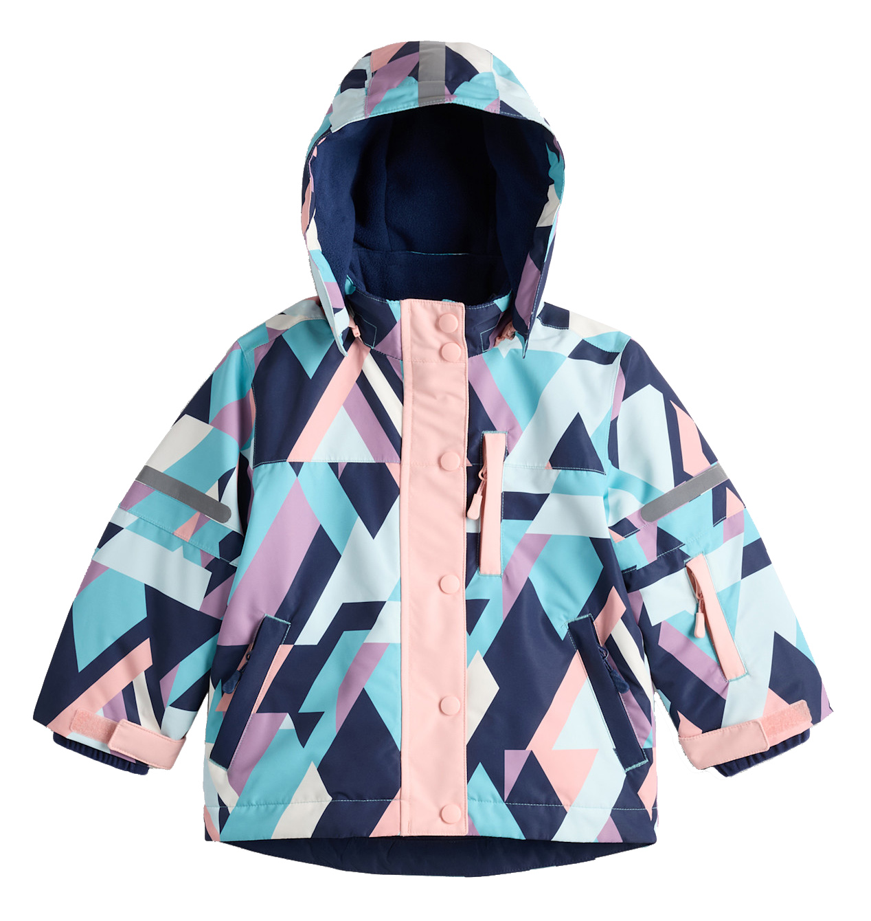 Kids Hooded Ski Jacket Geometric Print Waterproof Windproof Fleece Lined Girls Winter Outdoor