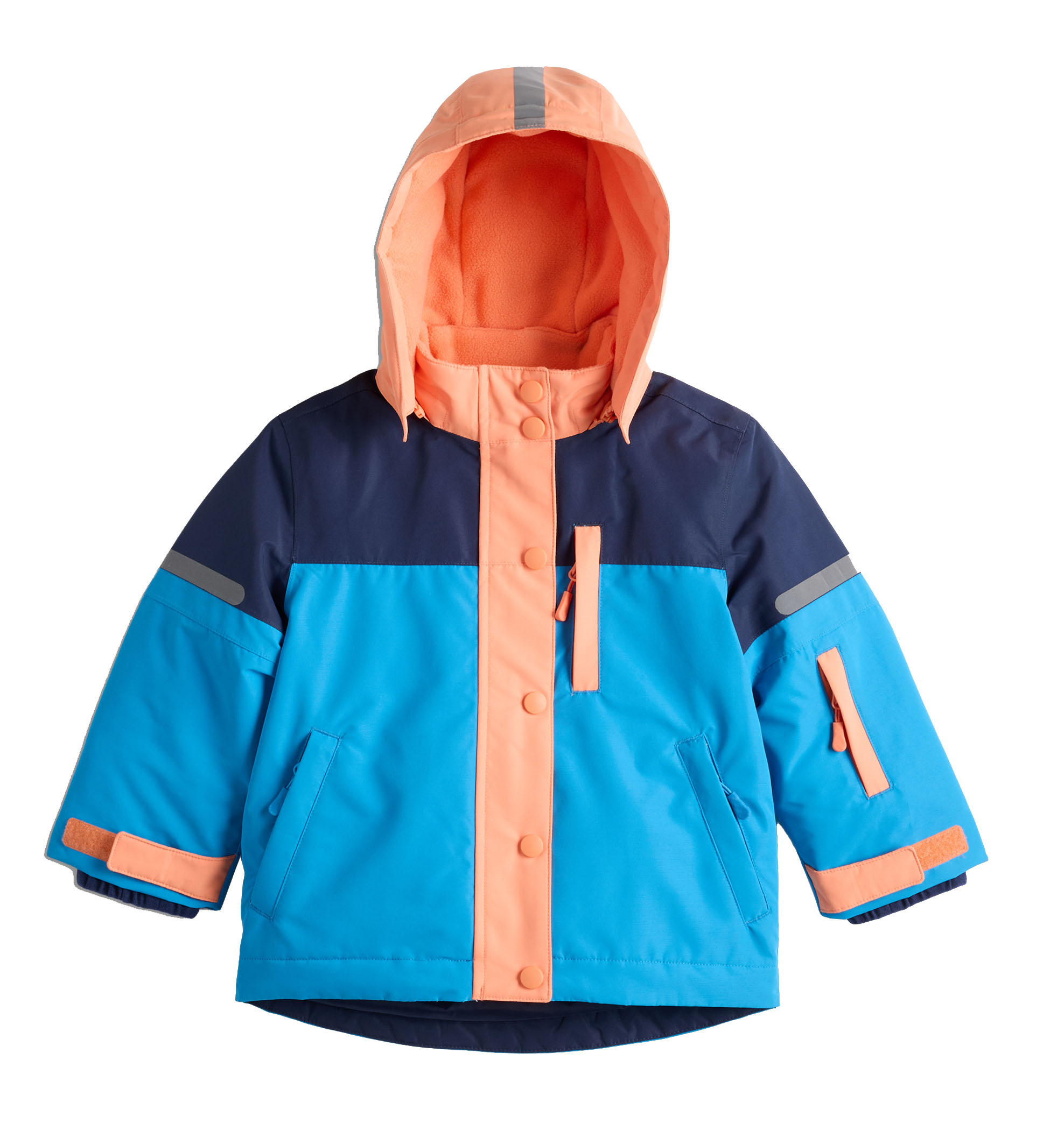 Kids Color Block Hooded Ski Jacket Fleece Lined Waterproof Windproof High Visibility Reflective