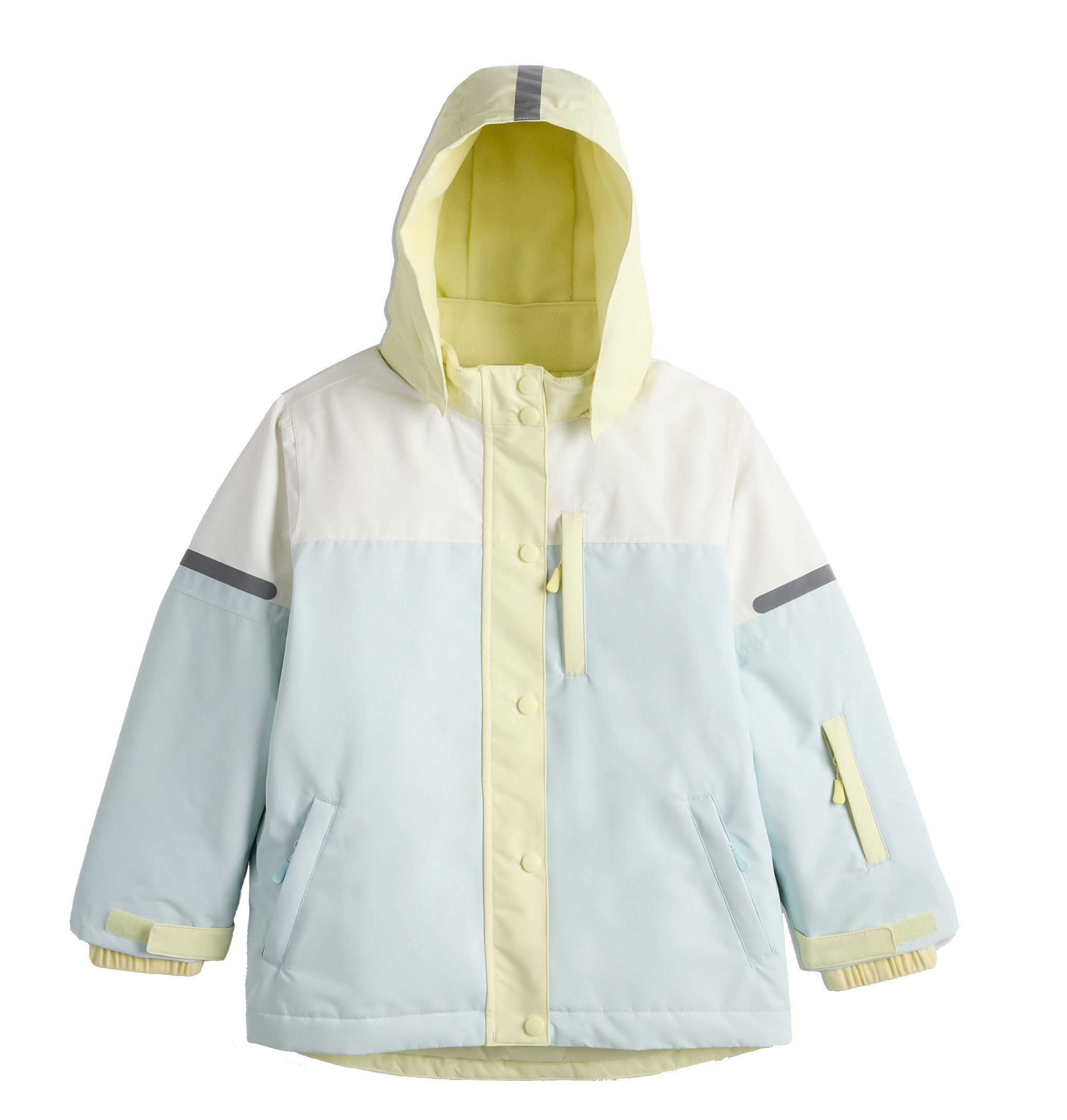 Kids Color Block Hooded Ski Jacket Fleece Lined Waterproof Windproof High Visibility Reflective