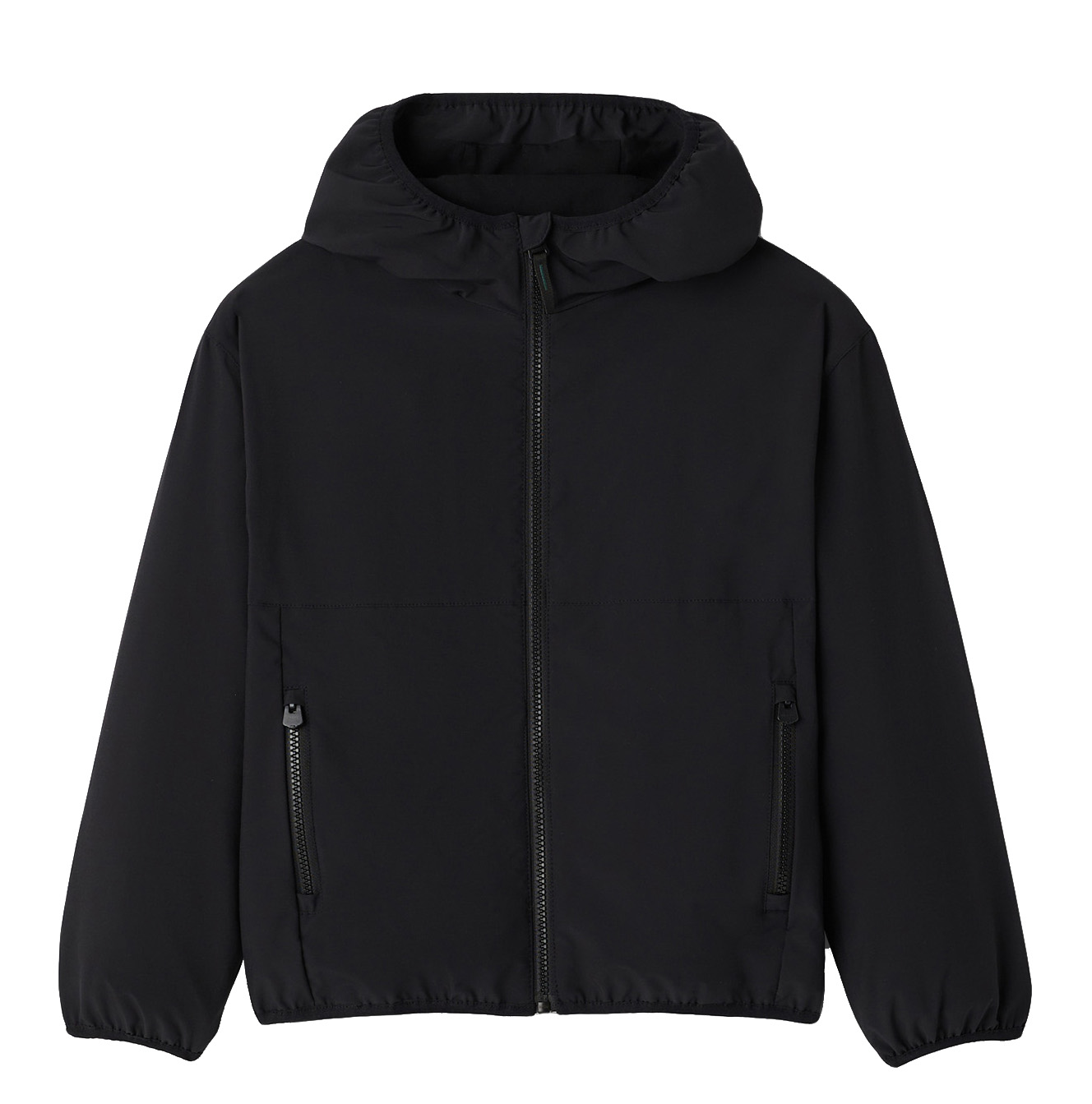 Kids Hooded Windproof Jacket Black Reflective Details Zip Side Pockets Lightweight Breathable