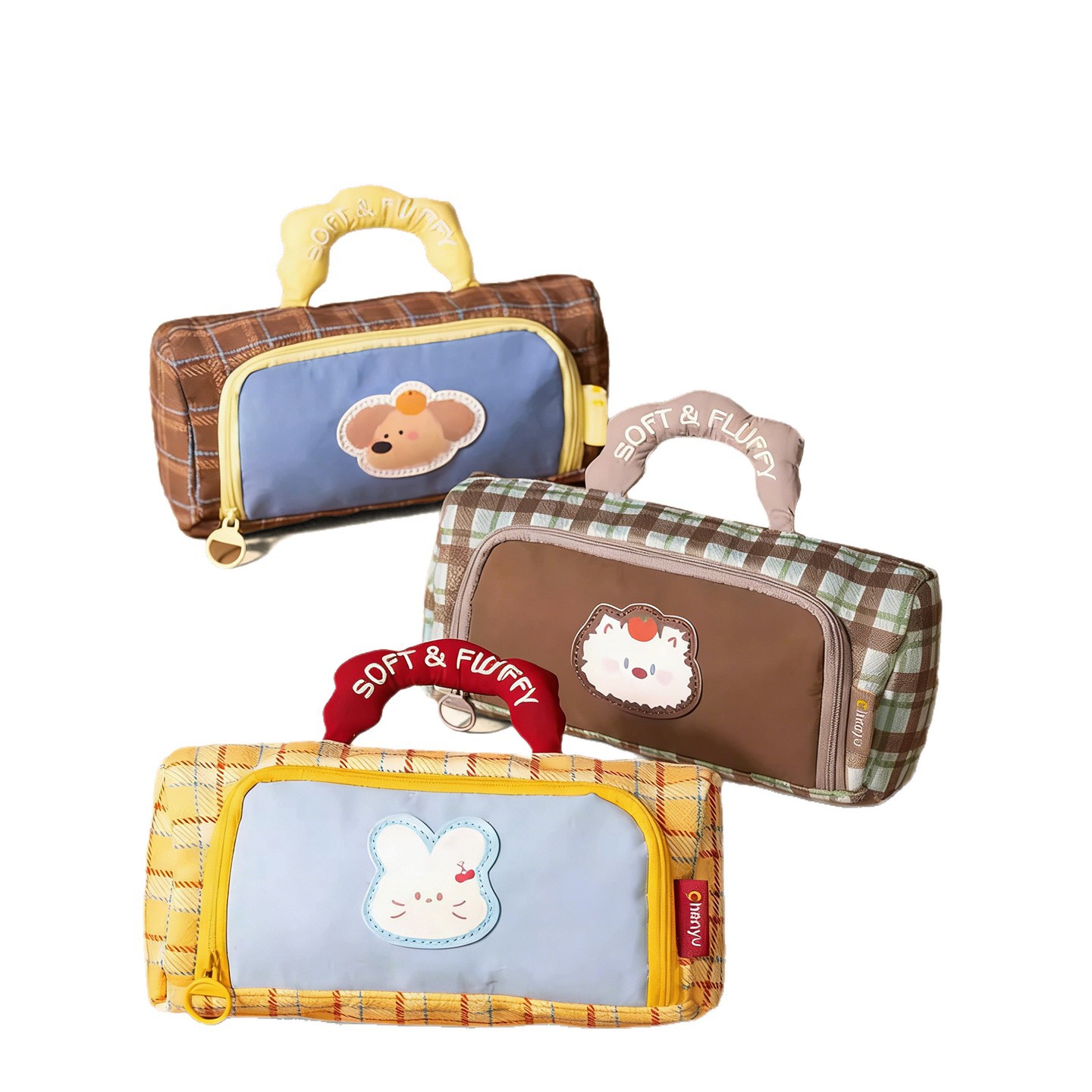 Large-Capacity Portable Color-Block Pencil Bag with Handle