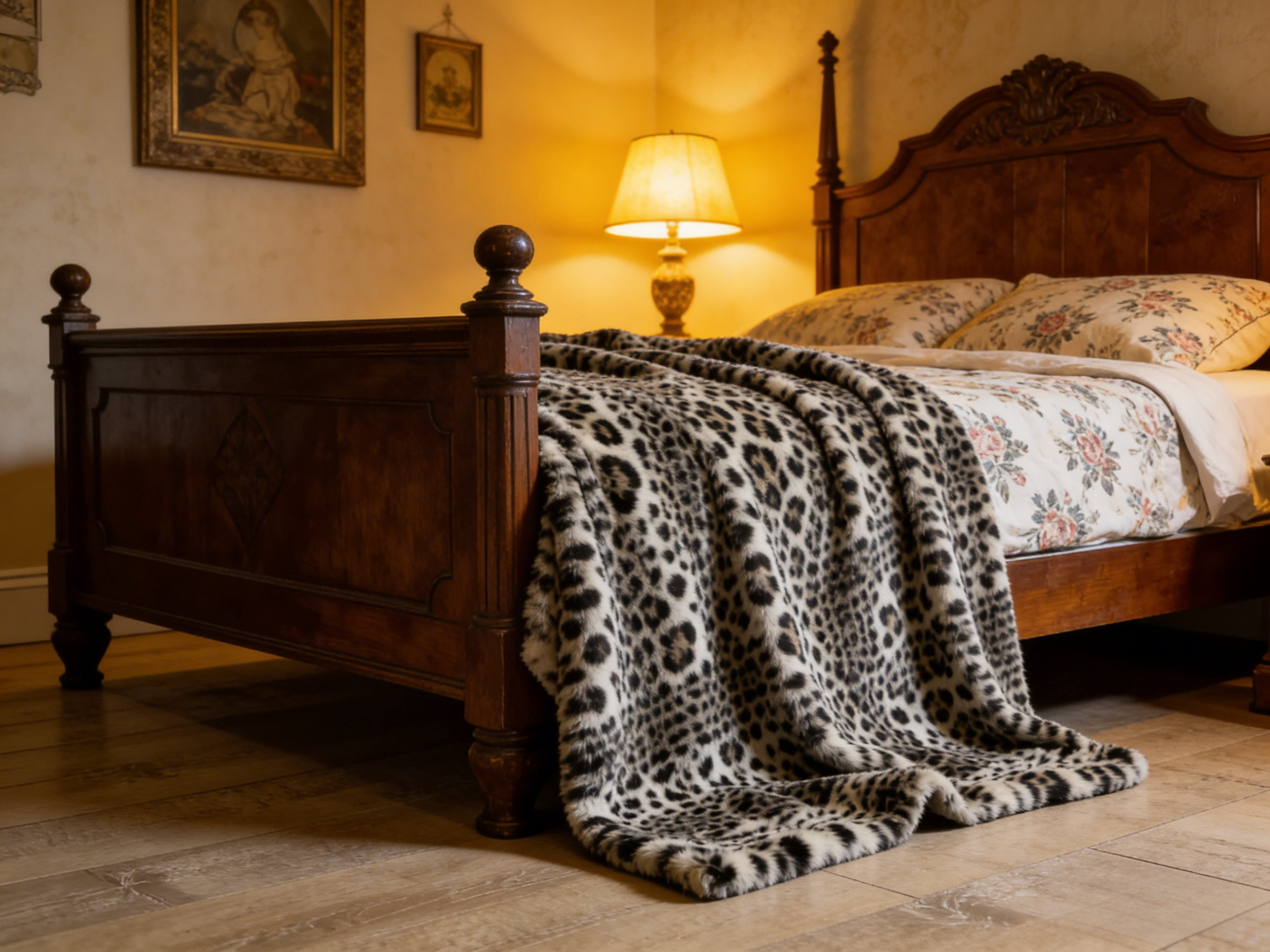 Leopard Print Faux Rabbit Fur Blanket
