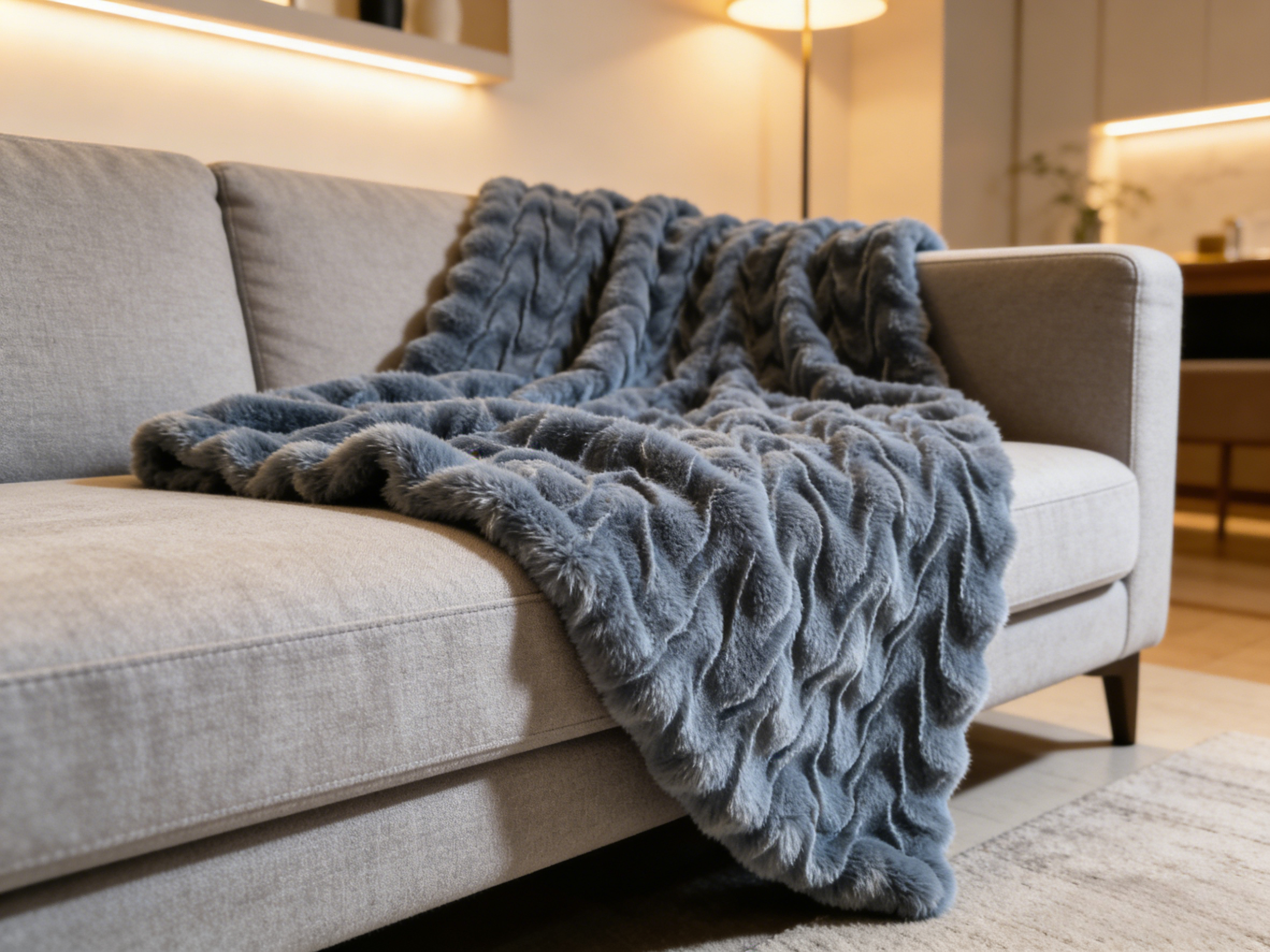 Carved Faux Rabbit Fur Blanket