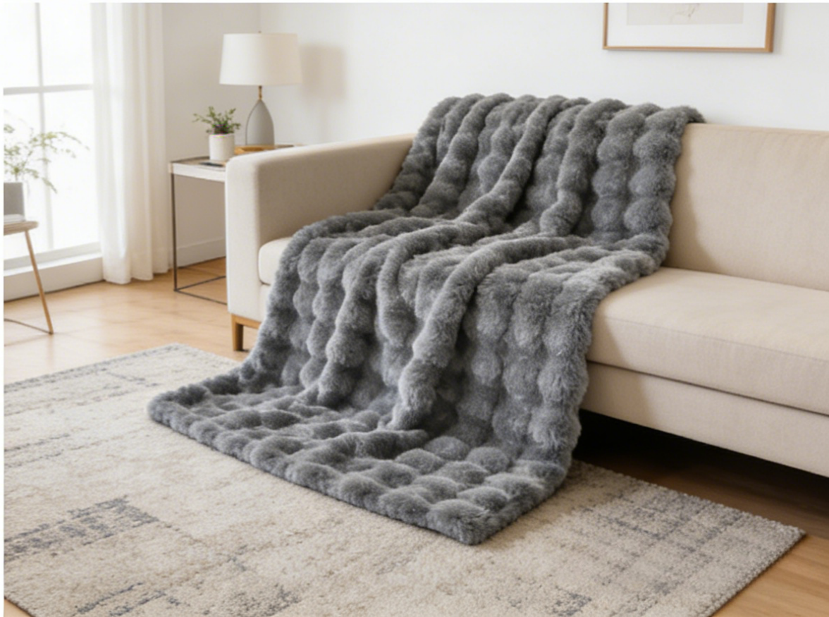 Bubble Faux Rabbit Fur Blanket