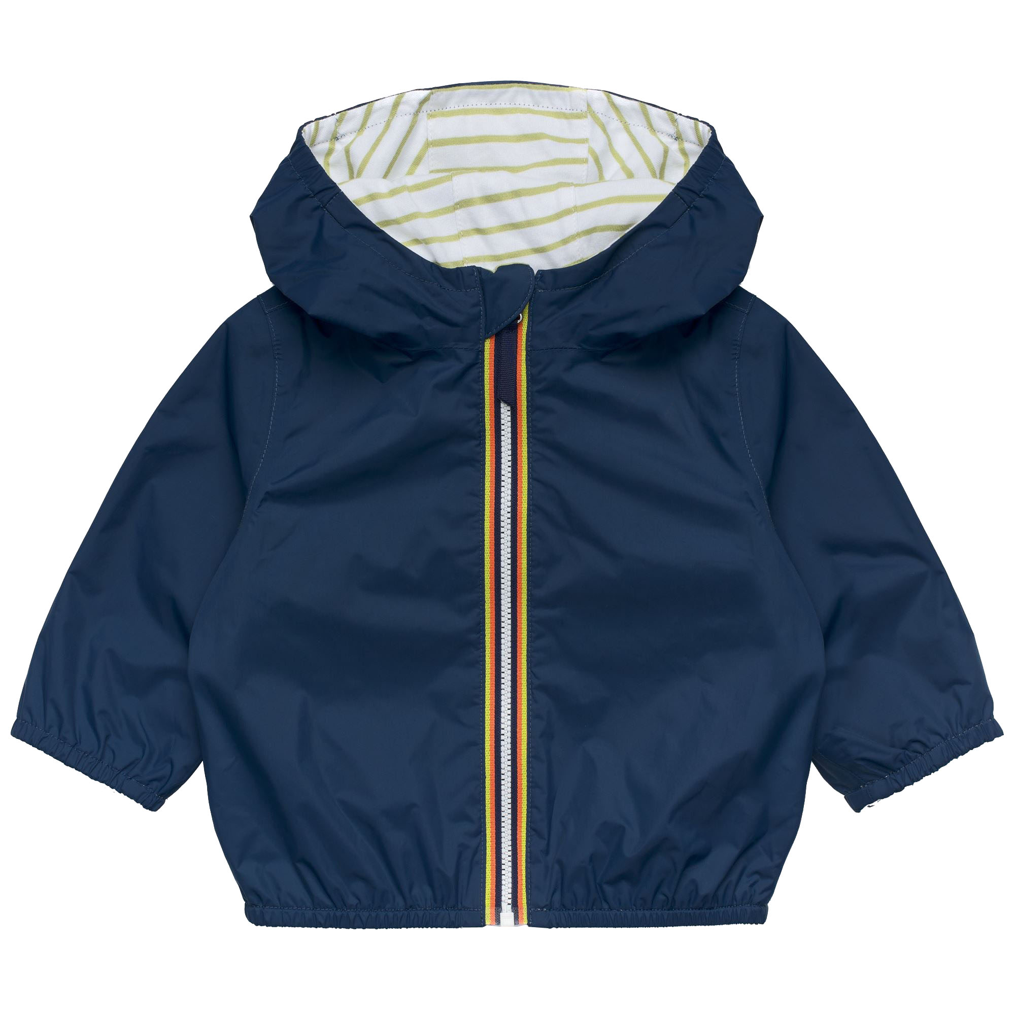 Kids Reversible Hooded Jacket Navy Solid Striped Two Sided Wear Lightweight Windproof