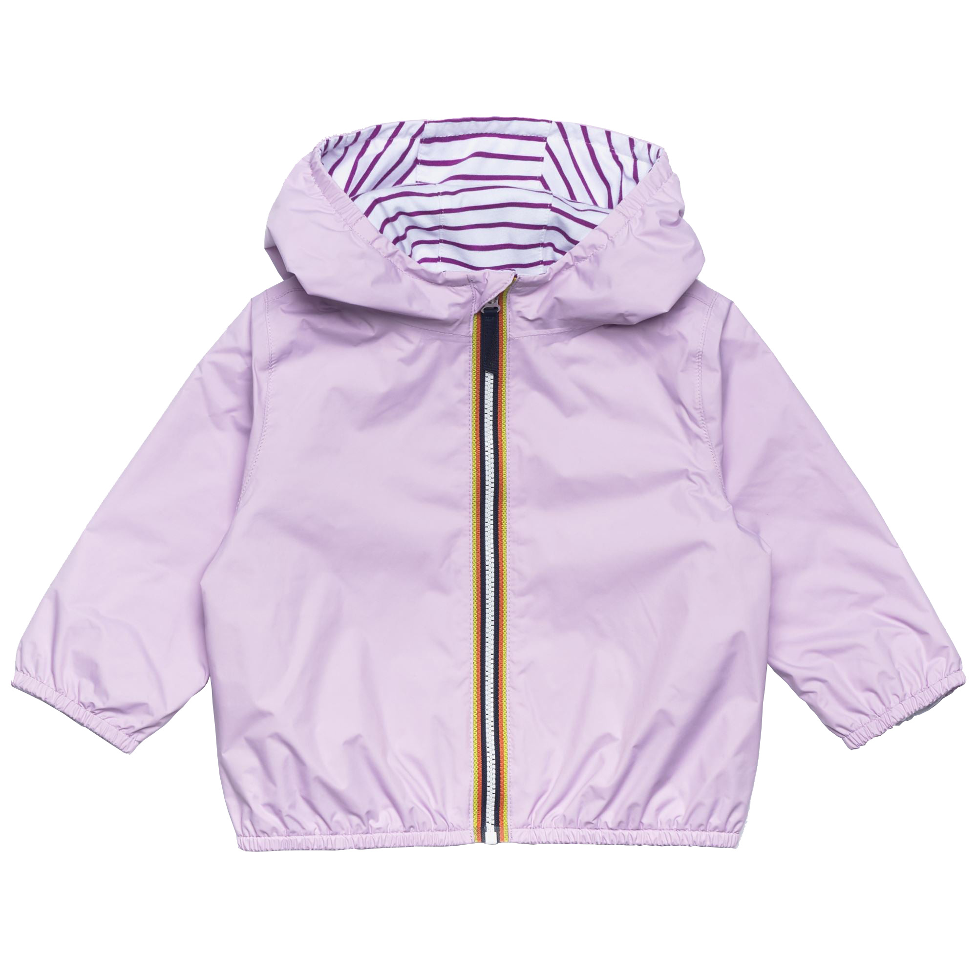 Kids Reversible Hooded Jacket Light Purple Solid White Purple Striped Two Sided Wear Lightweight