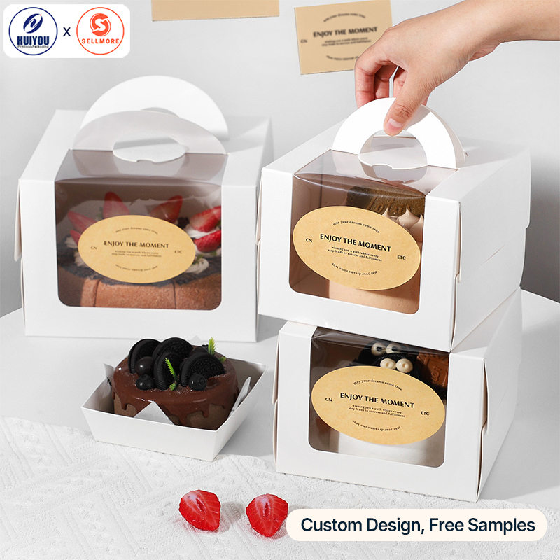 HUIYOU 4/6-Inch Portable Birthday Cake Box with Window Baking Western Pastry Takeaway Paper Gift Box