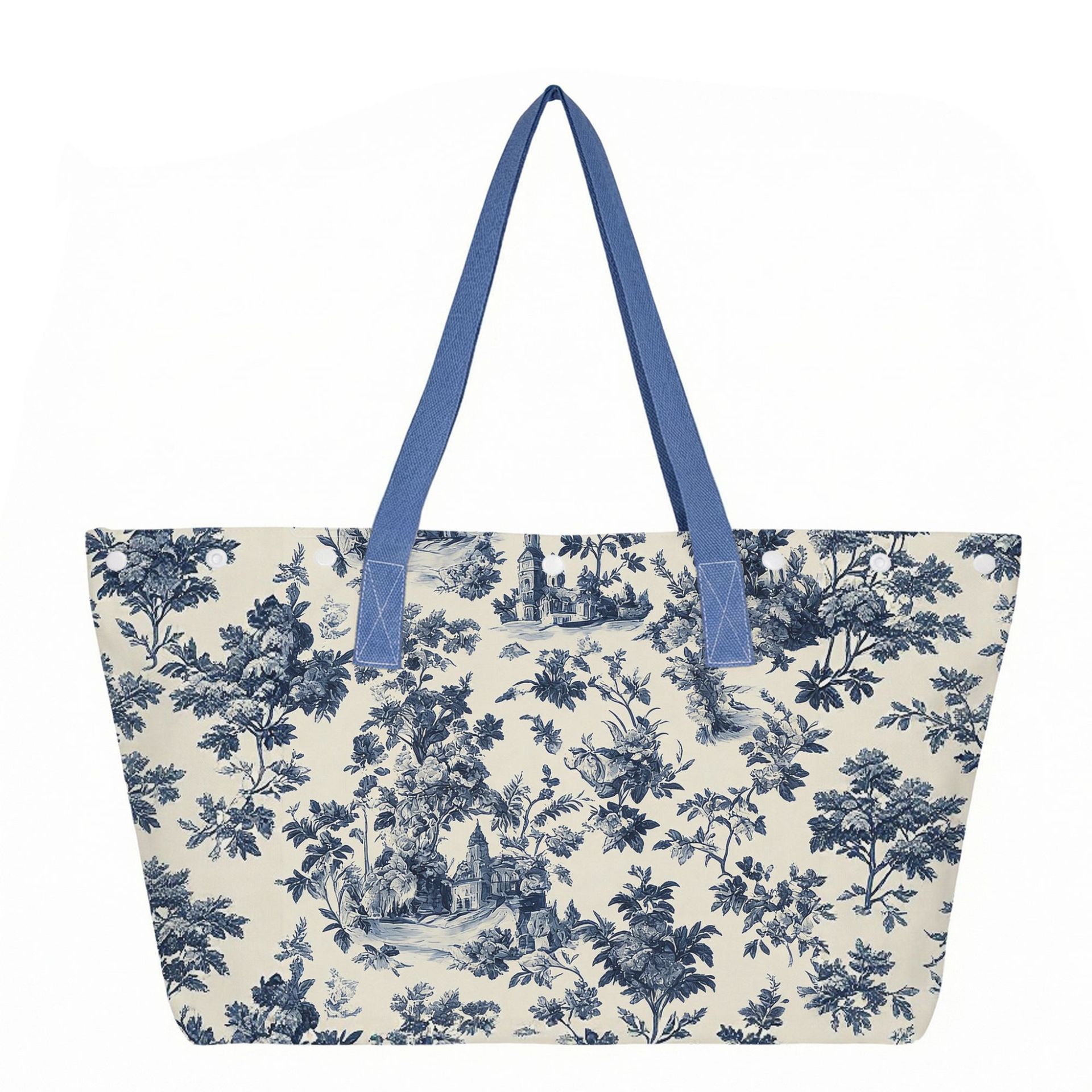 Retro Chic Large Canvas Shopping Bag with Delicate Print