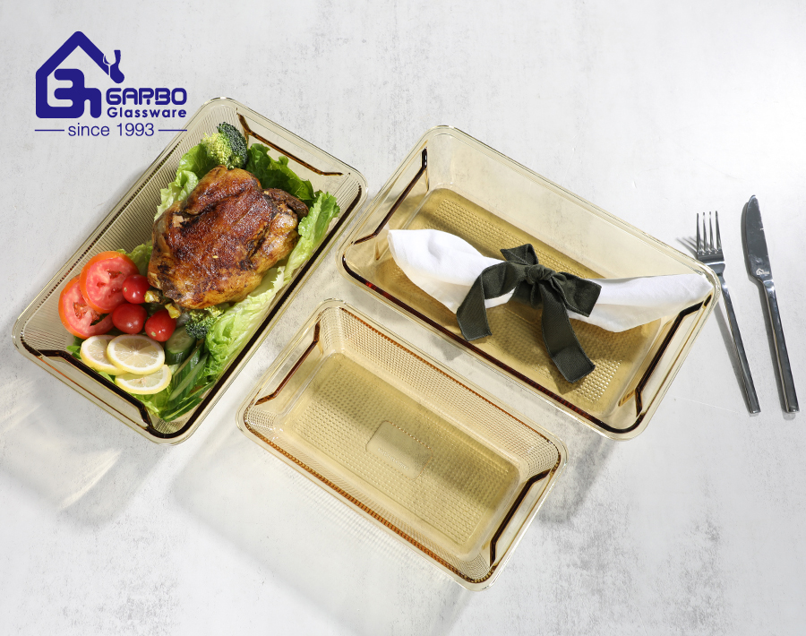 Food Grade Amber color rectangular shape borosilicate glass baking pan 2.4L