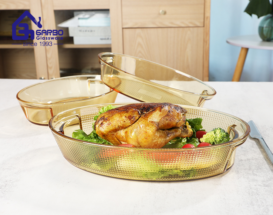 China direct Wholesale Amber color rectangular shape borosilicate glass baking pan 1800ml