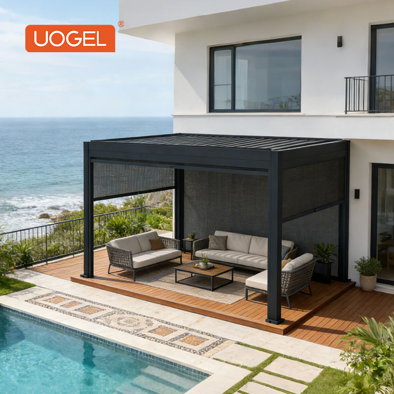 Seaside Aluminum Gazebo Wind-Resistant Hidden Storage for Coastal Garden UOGEL C4
