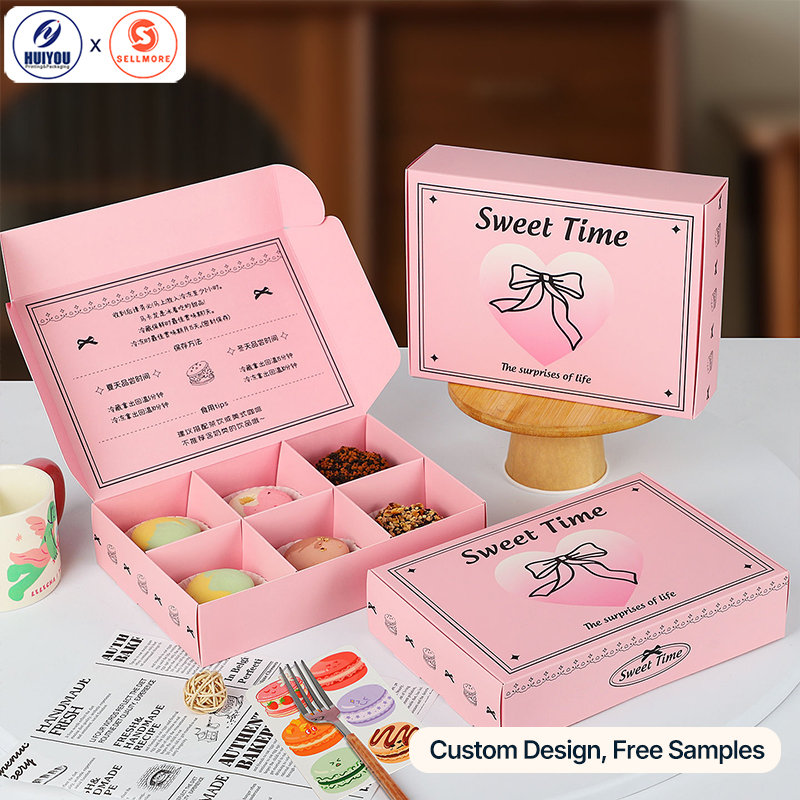 HUIYOU "INS-Style" Pink Baking Packaging Box for Egg Tart, Cakes, Cookies, Candies, and Macarons
