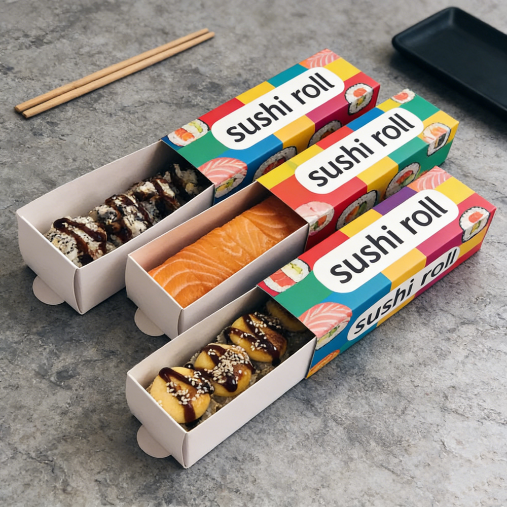 High Quality Disposable Takeout Sushi Paper Drawer Box Custom Food Packaging Sushi Paper Box