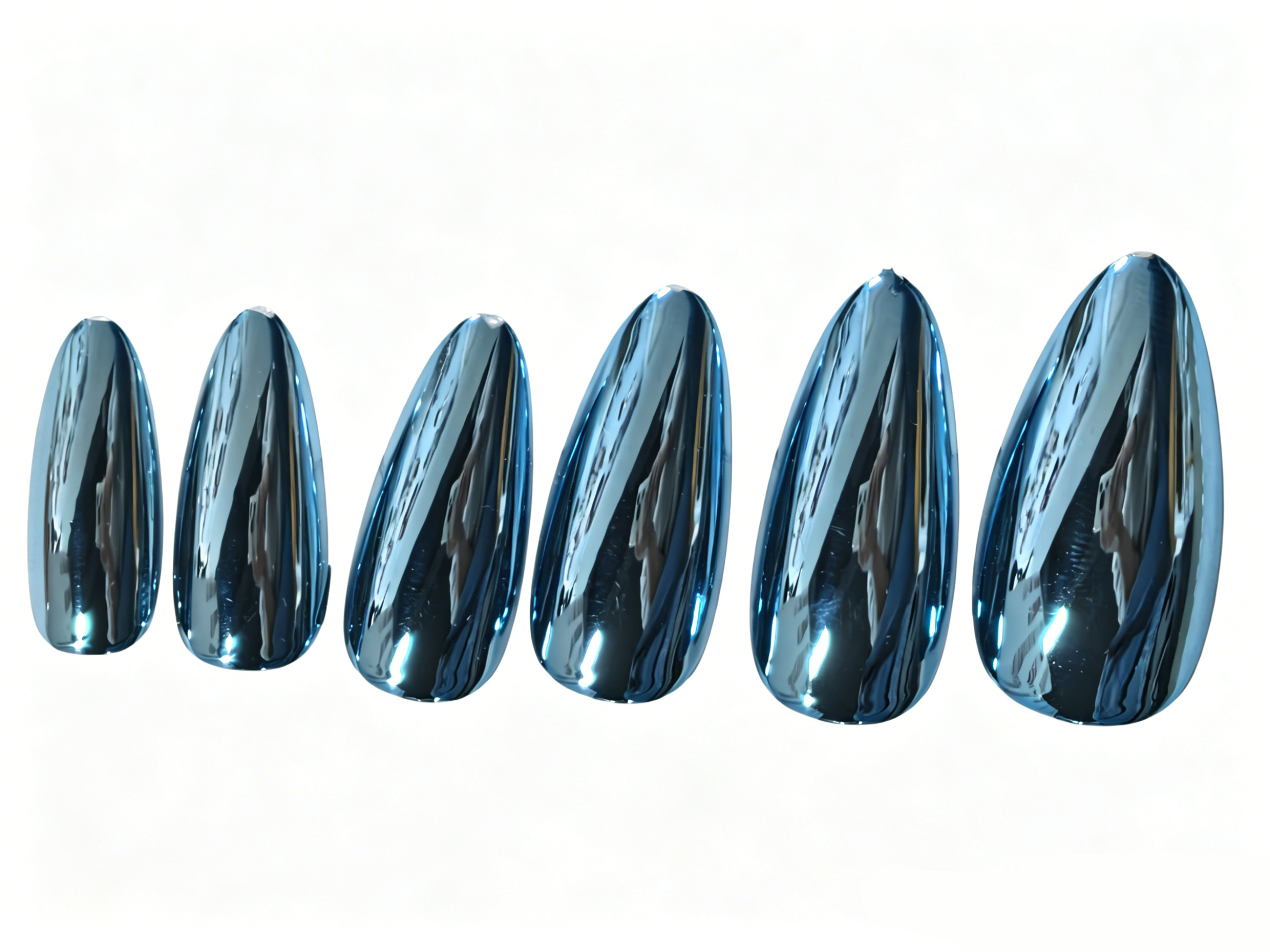 Blue Chrome Almond press-on nails