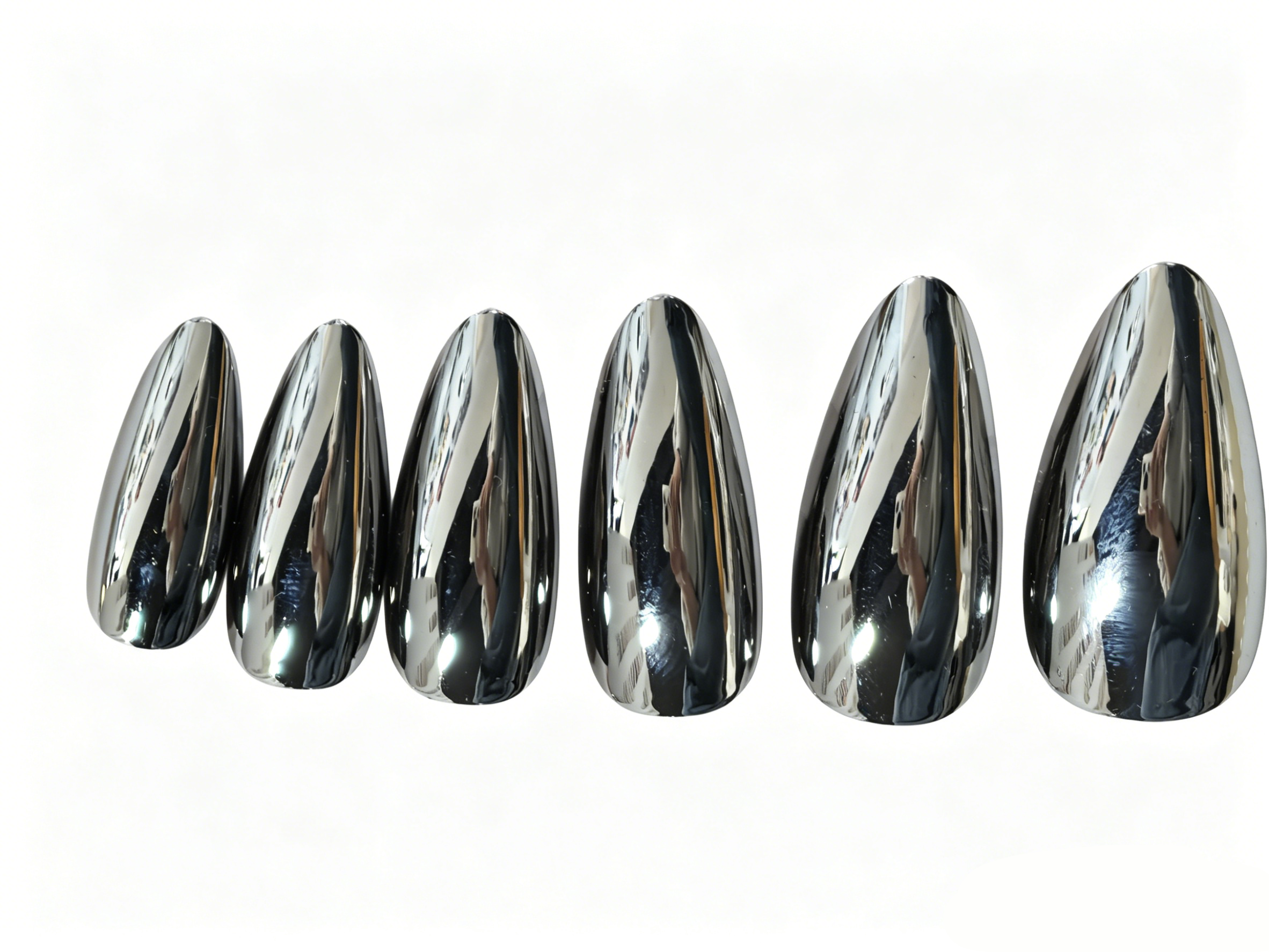 Dihang Silver Chrome Mirror Almond Press On Nails