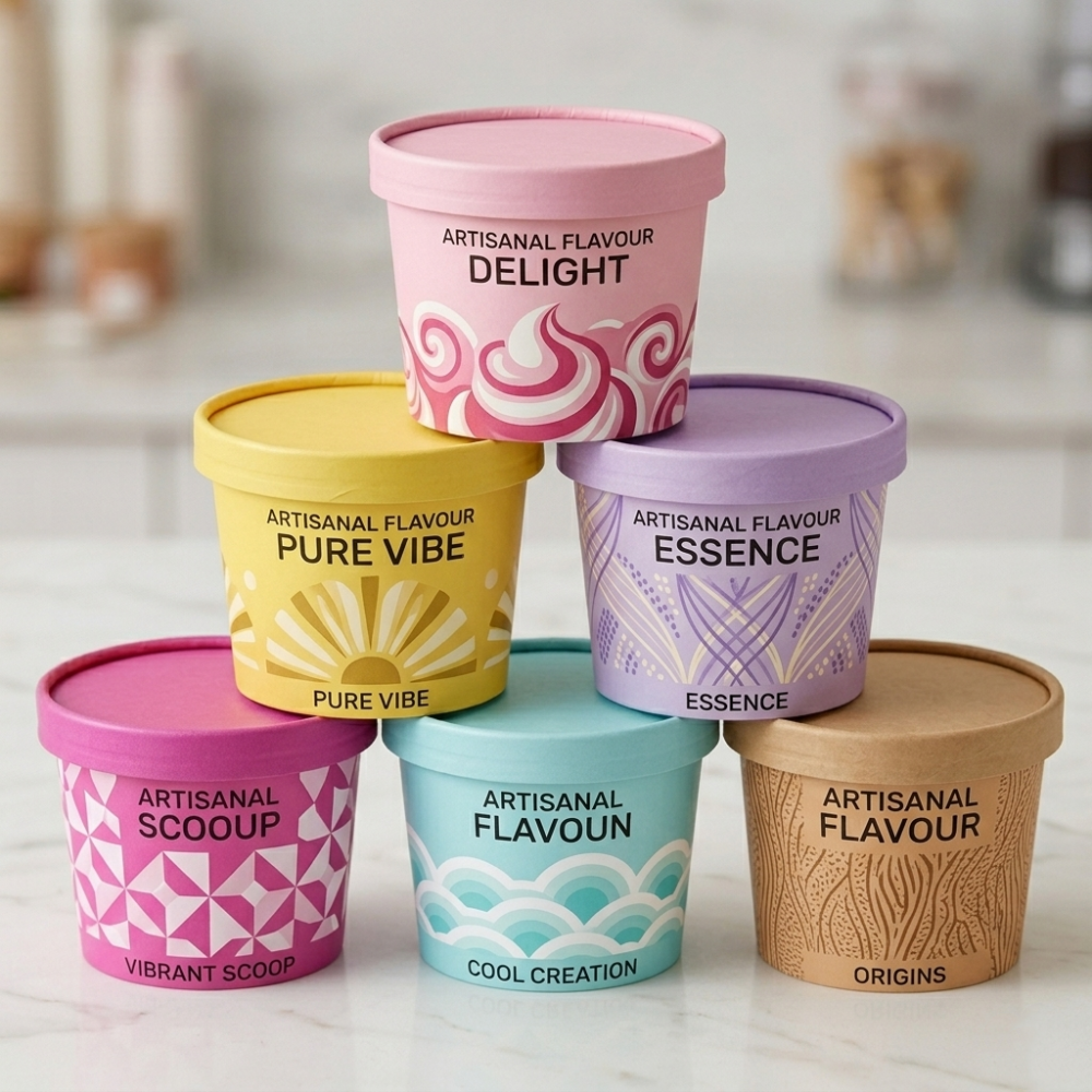 Custom 2oz 4oz 6oz 8oz Food Grade Packaging Container Bowl Ice Cream Yogurt Paper Cup With Lids