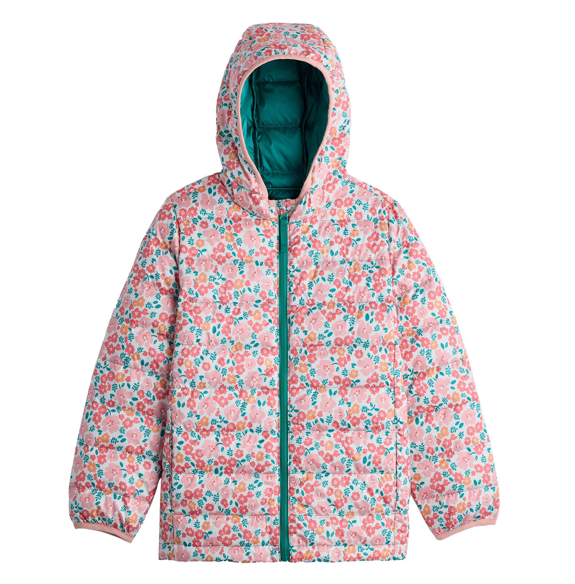 Kids Hooded Printed Puffer Jacket Boys Girls Lightweight Windproof Warm Floral Galaxy Print