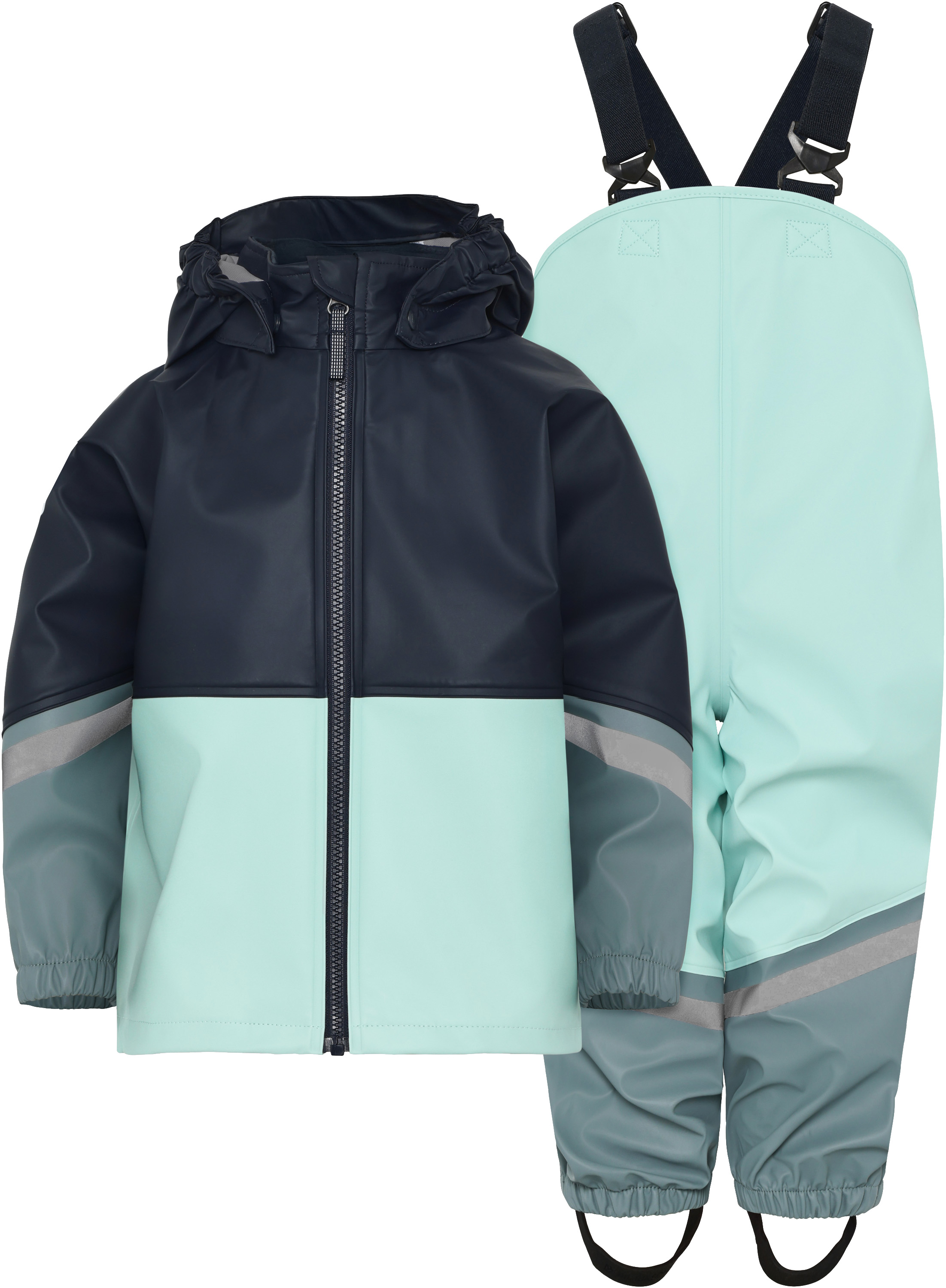 Kids' Two-Tone Waterproof Rain Suit, Jacket + Bib Pants Set, Reflective Details