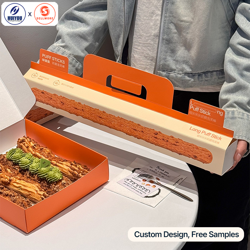 HUIYOU Custom Creative Extra-Long Packaging Boxes Baking & Dessert Takeaway Boxes With Handle