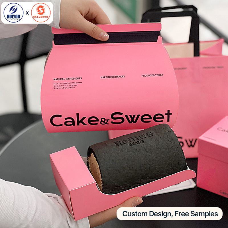 HUIYOU Custom-Printed Dessert Packaging Boxes Swiss Roll Gift Paper Boxes Drawer Box Cake Packaging