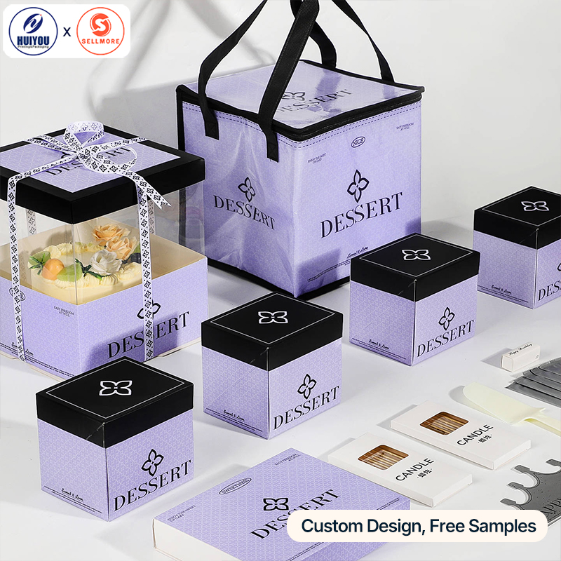 HUIYOU 4" 6" 8" 10" 12" Transparent Birthday Cake Box Paper Packaging Customizable Printing & Size